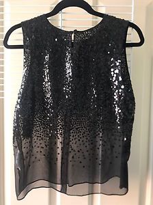 DKNY Silk Black Sequin and Chiffon Tank Top Women's Size M New With Tags