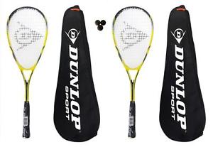 2 x Dunlop Nanomax Lite Raquettes De Squash + Balles De 3 Squash