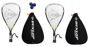 2 x Dunlop Nanomax Ti Racquetball Raquette + 3 Dunlop Balles