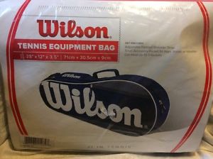 Wilson Tennis Equipment Bag Blue White Grey  28" x 12" x 3.5" Holds 3 Rackets