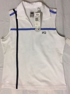 Fila Womens Heritage  Skeveless Polo L, White with Blue