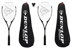 2 x Dunlop Hotmelt Pro Raquettes De Squash + 3 Dunlop Pro Balles De Squash