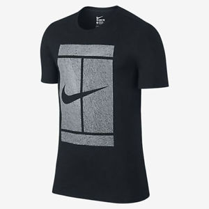 New Rare Men's Nike Court Logo Tennis Crew Federer T-Shirt Black/Gray 777869-010