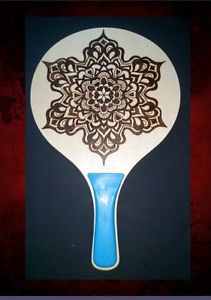 WOODEN PADDLE BEACH BALL GAME RACQUET - NEW!!! pyrography