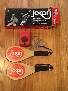 Jokari Champ Model Racquetball Paddle / Wood Racquet Set 1970s Vintage