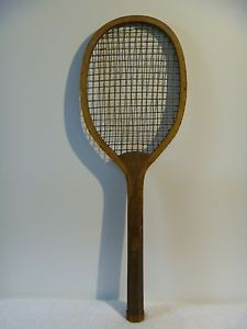 ANTIQUE VINTAGE EARLY 1900's SOLID WEDGE CONVEX THROAT WOOD TENNIS RACQUET #2