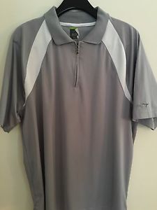 Greg Norman Shirt Polo Play Dry Tennis S/S Mens Gray White Large EUC