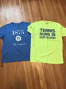 TWO (2) Babolat Tennis Tshirts Size Large - Tennis Runs In Our Blood & VS Gut