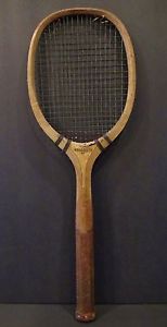 Rare Antique Spalding Flat Head Gold Medal Tennis Racket / Circa 1900