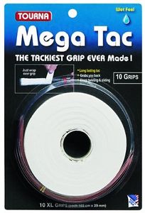 Tourna Mega Tac Tennis Racket Grip, White, 10-Pack