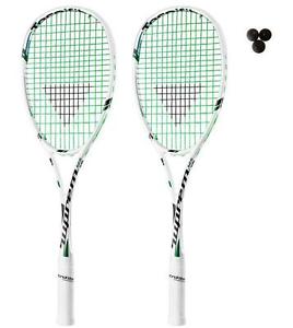 2 x Tecnifibre Suprem 125 Raquettes De Squash + 3 Dunlop Balles De Squash Pro