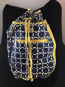 AME & LULU Classic Canvas Drawstring Backpack Tennis Bag Navy + Yellow