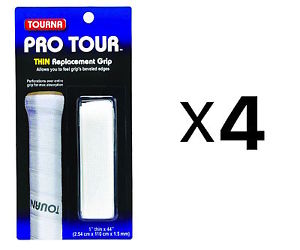 Tourna Tennis Racquet Replacement Grip Pro Tour Grip 1.5 mm-White (4-Pack)