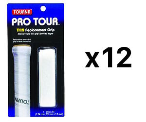 Tourna Tennis Racquet Replacement Grip Pro Tour Grip 1.5 mm-White (12-Pack)