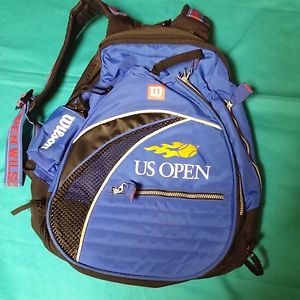 WILSON US OPEN Unisex Blue Original Tennis Racket LG Backpack LOGO STRAPS EUC