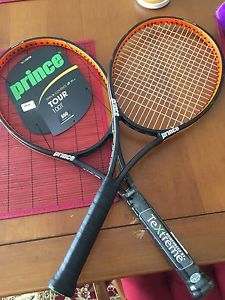 Pair of Prince Textreme Tour 100t tennis rackets - 4 1/2 - one new one used