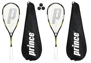 2 x Prince Pro Beast 750 Powerbite Raquettes De Squash + 3 Dunlop Pro Balles