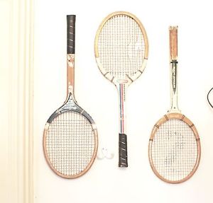 Vintage Wooden Tennis Rackets Pair Set of 3 Racquets Distressed Man Cave Decor