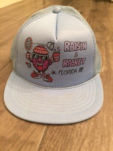 FLORIDA - Vtg 1980s Tennis Blue Mesh Flat-Bill Snapback Trucker Hat Funny