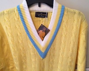 NOS Vtg Tennis Cricket Golf Sweater Puritan Rod Laver Yellow Cable Knit Sz M