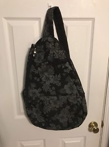 Jet Pac Life of Tennis Bag Lynne Tauchen Black flower Print One Shoulder Strap