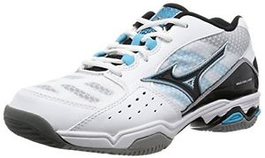 Mizuno tennis shoes WAVE CHALLENGE WIDE 6 61GA1630 (white × black × light blue )