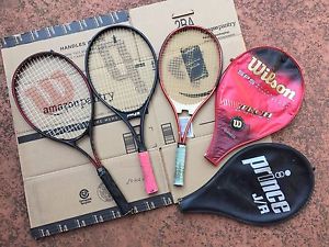 3 TENNIS RACQUETS WILSON TECH COURT GRIP 4 3/8, PRINCE JR, DONNAY JR