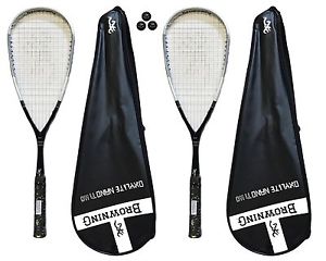 2 x Browning Oxylite Nano 110 Raquettes De Squash + Balles De 3 Squash