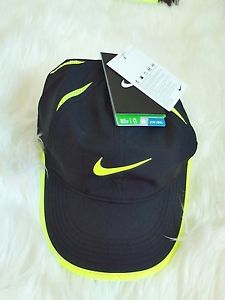 NWT NEW NIKE Women's $24 Dri Fit  Featherlite Swoosh Hat Black/Volt Cap