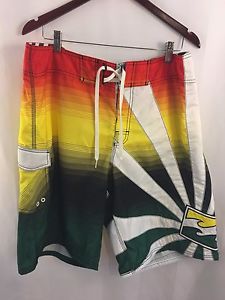 BILLABONG Board Shorts Andy Irons Sz 38 Long Surf Swim Sunset Neon Colorful