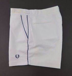 Vintage Deadstock Fred Perry Bright White Blue Trim Tennis Short Size 34 NWT NEW