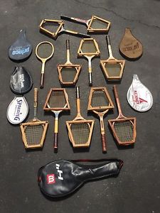 LOT OF 11 VINTAGE WOOD TENNIS RACKETS W/ PRESSES