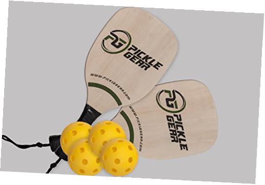 Pickle Gear  Wood Pickleball Paddle Bundle 2 Paddles + 4 Balls