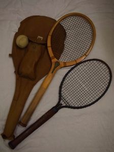 2 Vintage 1920s Tennis Racquets Dayton Steel Co & Wooden Bancroft Western w case