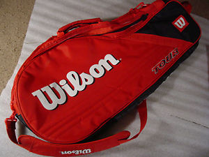 WILSON TOUR MULTI-RACKET BAG RED BLACK 13 BY 7 BY 30 INCHES NO HOLES FAINT WEAR!