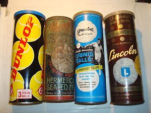 LOT 4 Vintage Tennis Ball Tin Can RAWLINGS DUNLOP SPALDING & LINCOLN