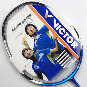 Victor Badminton racket Brave Sword 12 with string strung and an overgrip