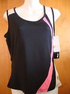 FILA Tennis Tank Top Shirt Black with Peach & White - NEW WITH TAGS - Size Small