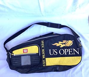 Wilson US OPEN Tennis (3) Racquet Bag Black Yellow White With Shoulder Strap