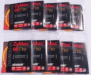 10 Pack Set of Ashaway ZyMax 66 Fire Orange Badminton String 10m/33ft US Dealer