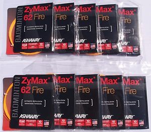 10 Pack Set of Ashaway ZyMax 62 Fire Orange Badminton String 10m/33ft US Dealer