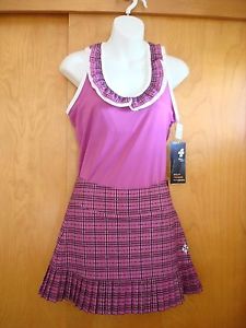 Jofit All Tennis Skirt Skort Tank Top Outfit Purple Pink Plaid Size 4 Small NWT