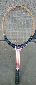 Centennial 76 Vtg RARE Wooden Tennis Racquet Red White Blue Stars July 4th 4 3/8