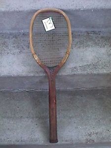 A A W  Spalding & Bros. Unusual RIBBED GRIP Vintage Wood Tennis Racquet  R13