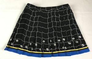 Darling Tail Black & White With Tennis Balls Print Pleated Skirt Sz 12