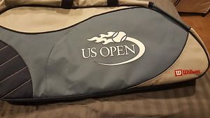 Wilson US OPEN 6 Racket Bag. Blue and  lite Grey with US OPEN lettering and logo