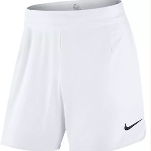 Nike $80 Gladiator Federer 7" Tennis White Shorts Black Swoosh (729399 102) - L