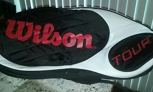 WILSON TOUR BLACK RED WHITE NYLON TENNIS RACQUET BAG WITH STRAP !!!