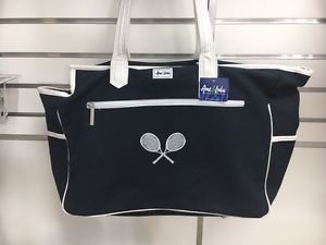 Ame & Lulu KENSINGTON CROSSED RACQUET COURT Tennis Bag, Navy/White New!