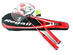 2x Regail 9158 Durable Speed Badminton Racket Battledore Racquet Red + Carry Bag